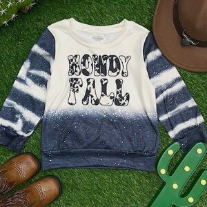 Bleached  Navy/Cream Long Sleeve Howdy Fall Sweatshirt Girls 5 NWOT